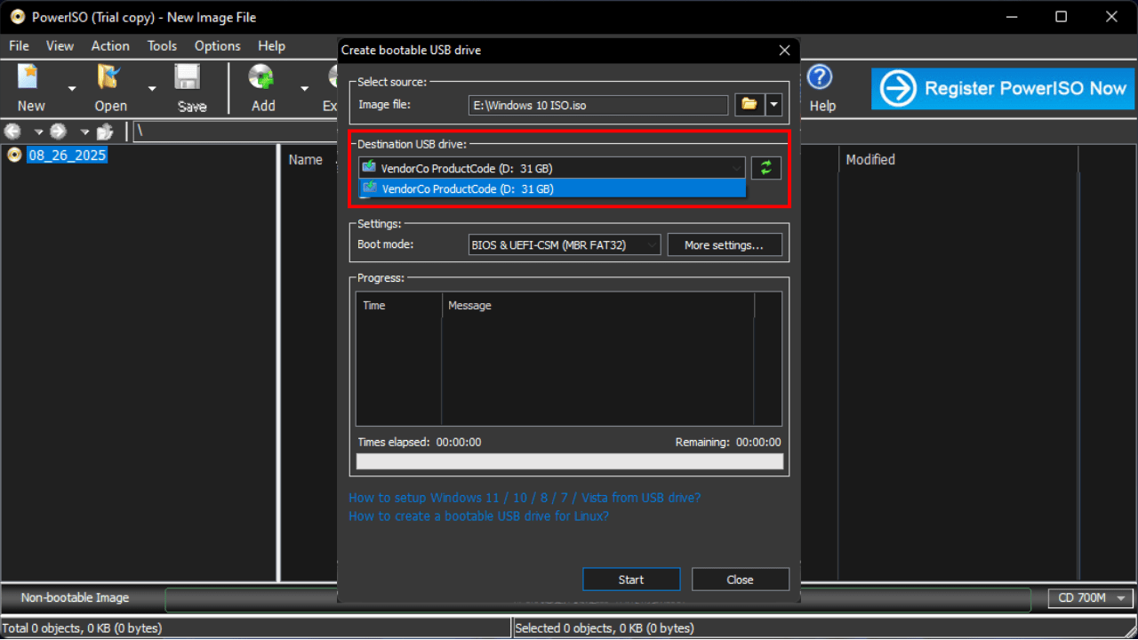 Create Bootable USB with PowerISO
