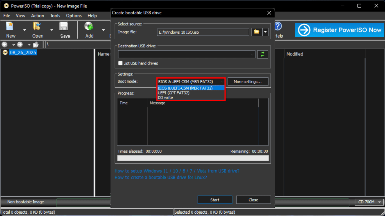 Create Bootable USB with PowerISO