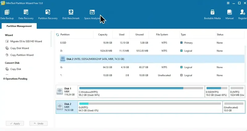 MiniTool Partition Wizard Disk Benchmark