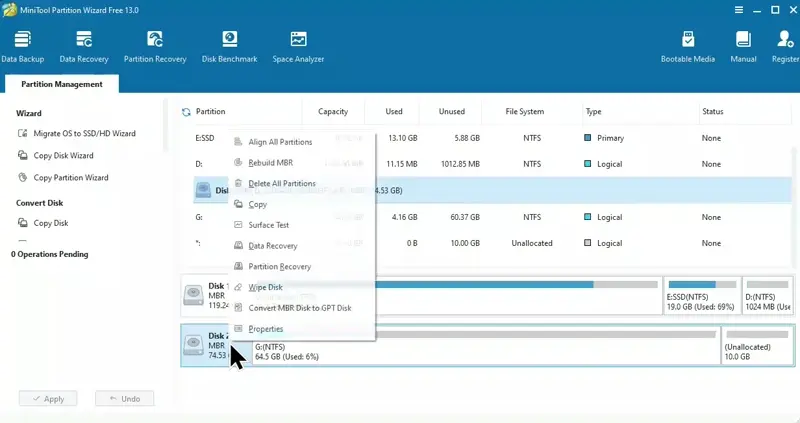 MiniTool Partition Wizard Surface Test