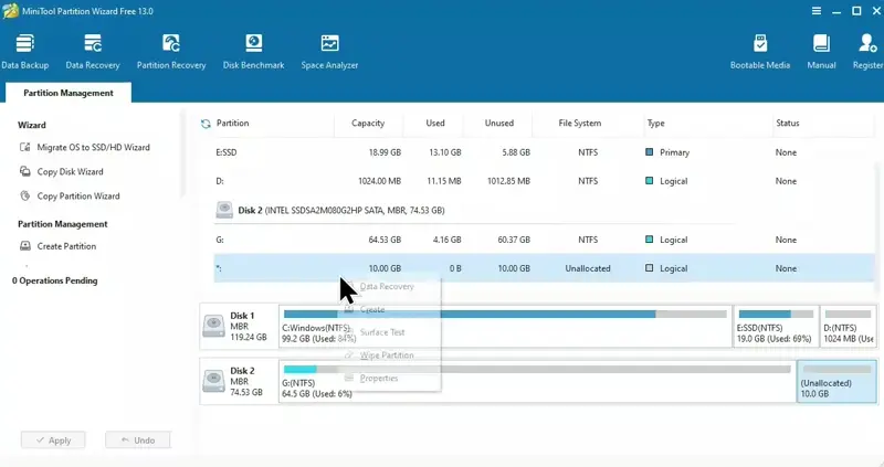 MiniTool Partition Wizard Wipe Data