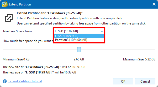 Extend C drive minitool