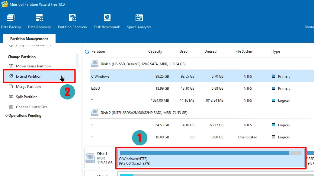 How to Extend C drive using minitool