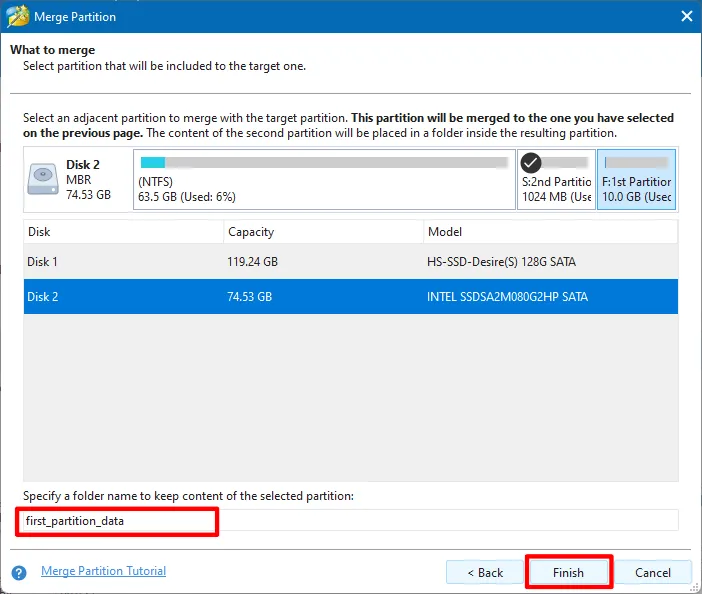 Merge Partitions in minitool free edition