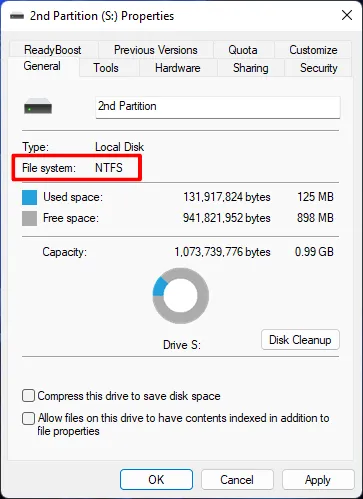 Windows 11, This Pc, Partition Properties